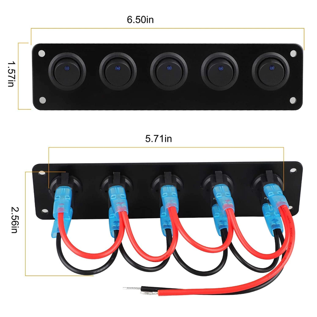 Automotive 5 Round Toggle ON/OFF Switch Panel (Blue Light)