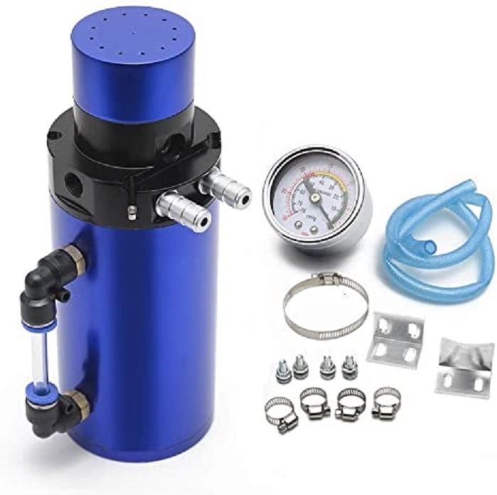 Oil catch can, blue tank with gauge