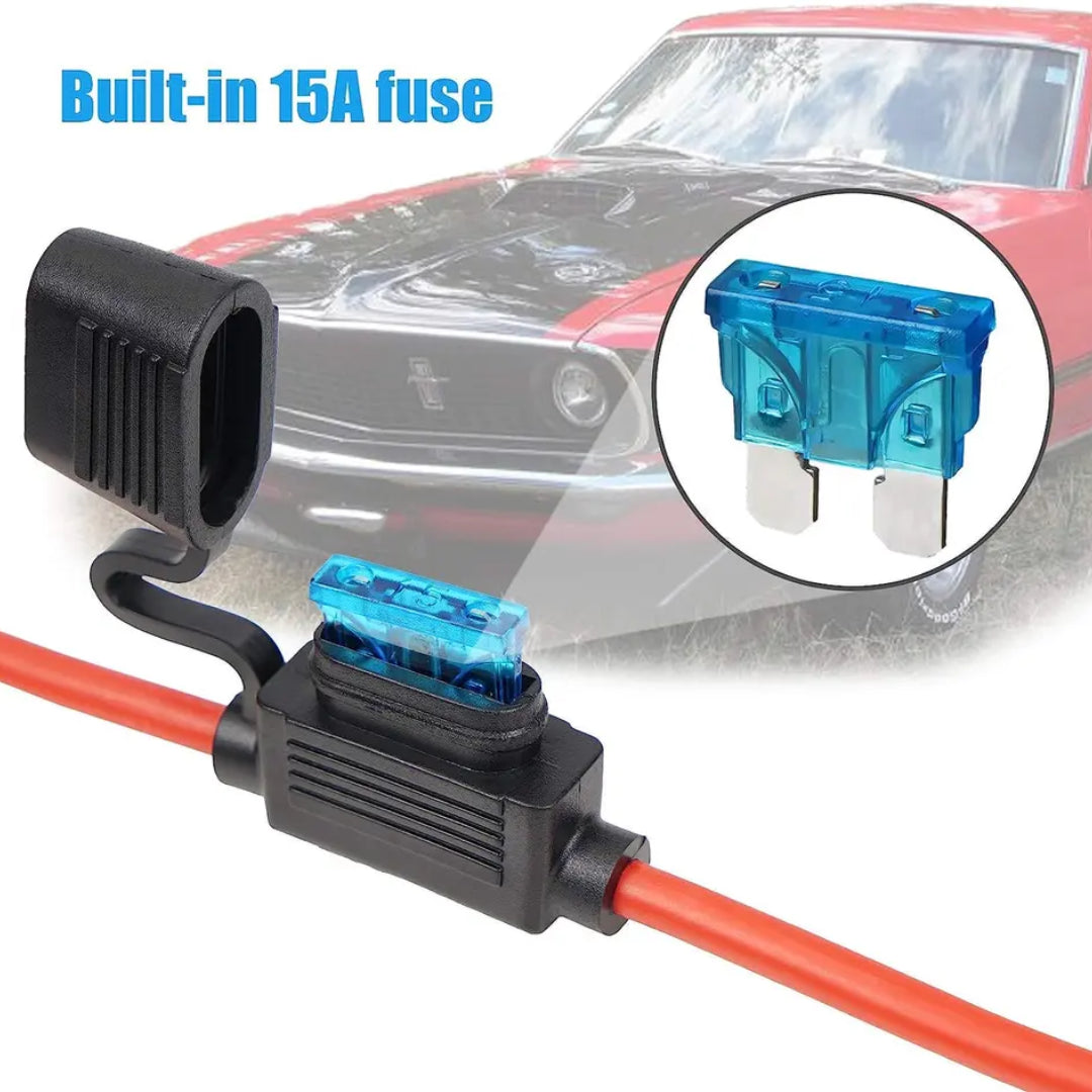 Automotive Battery Clamps to Female Cigarette Plug with Inline Fuse