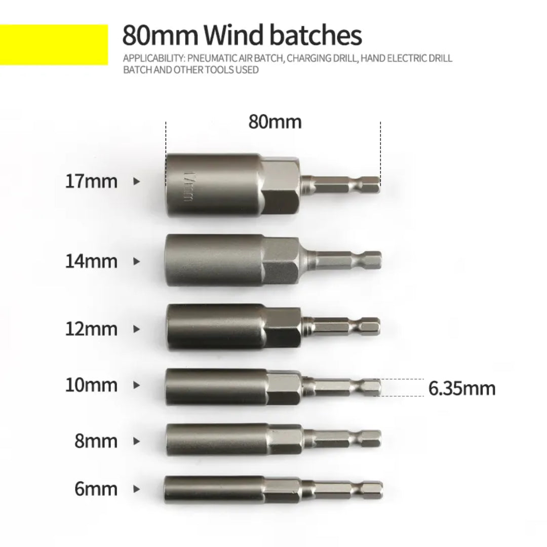 1/4'' Hex Drive Socket Set For Electric Impact Drill 6-17mm (6-Piece)