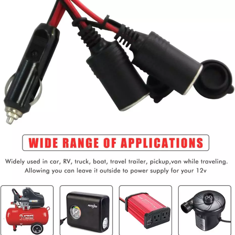 Power Adapter Cigarette Lighter Splitter Male Plug to 2 Female Sockets