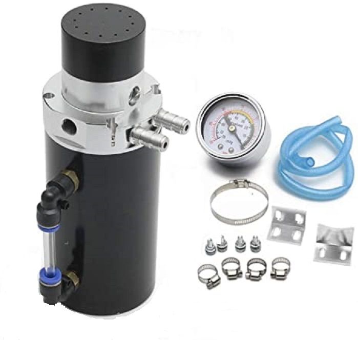 Oil catch can black with gauge