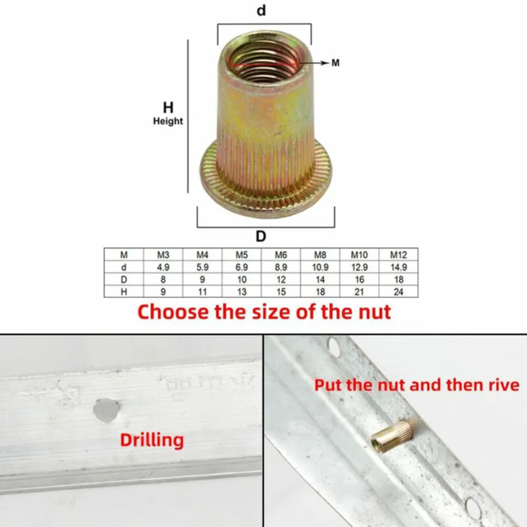 Rivet Rivnut Tool For Nuts: M5/ M6/ M8/ M10 (4-Piece)
