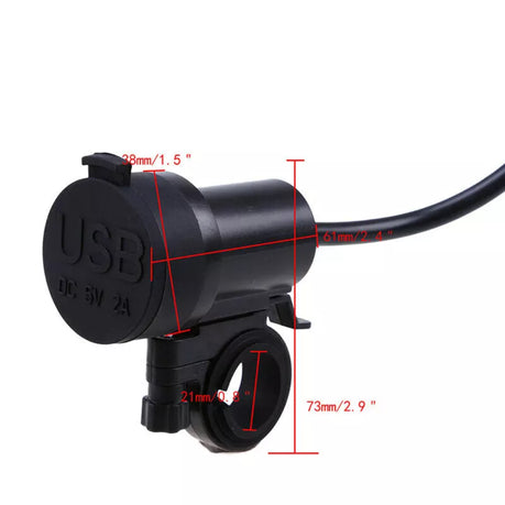 Motorcycle Dual USB Socket with Wiring & Inline Fuse (12V)
