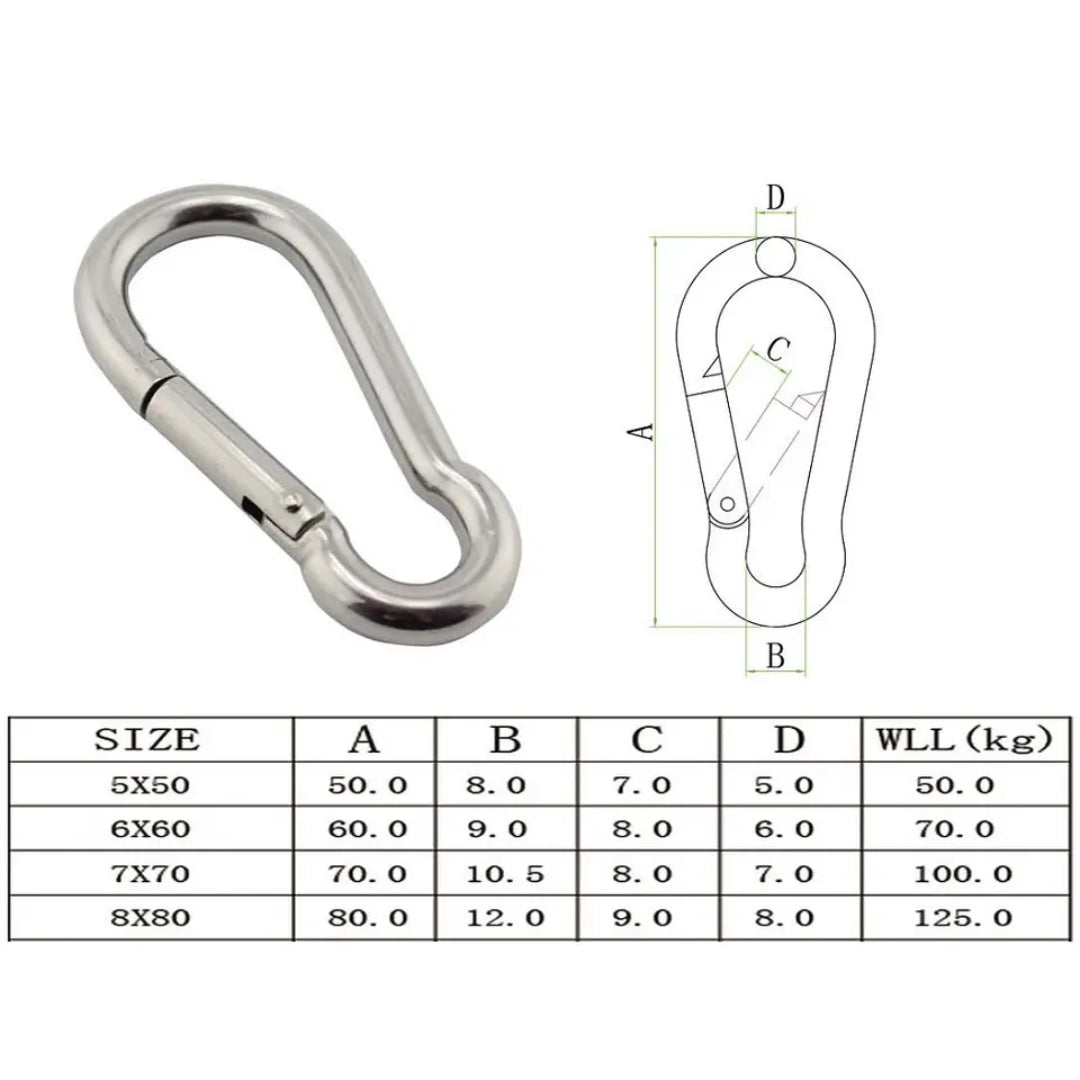 Silver Carabiner Spring Snap Hook Clip 5/6/7/8/9mm (5-Piece)