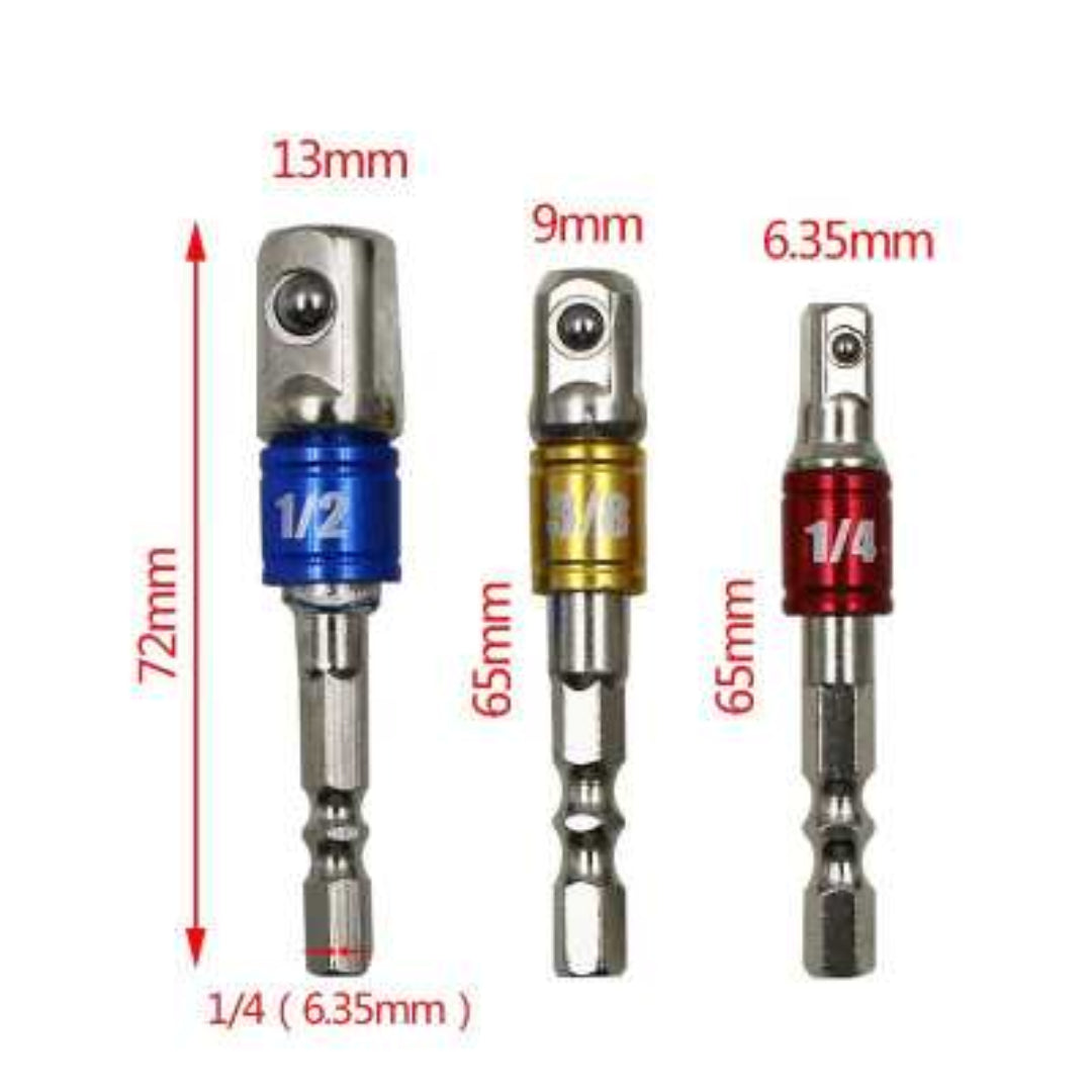 Socket Adapter/ Extension Set: 1/4", 3/8" and 1/2" (3-Piece)