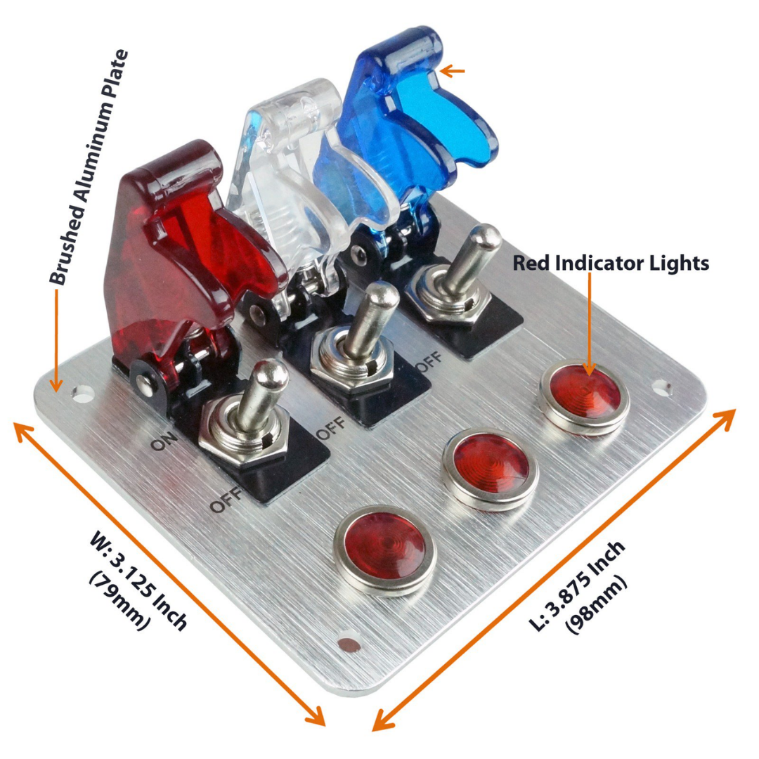 Automotive Toggle Switch Panel with Red Indicator Lights & Relay