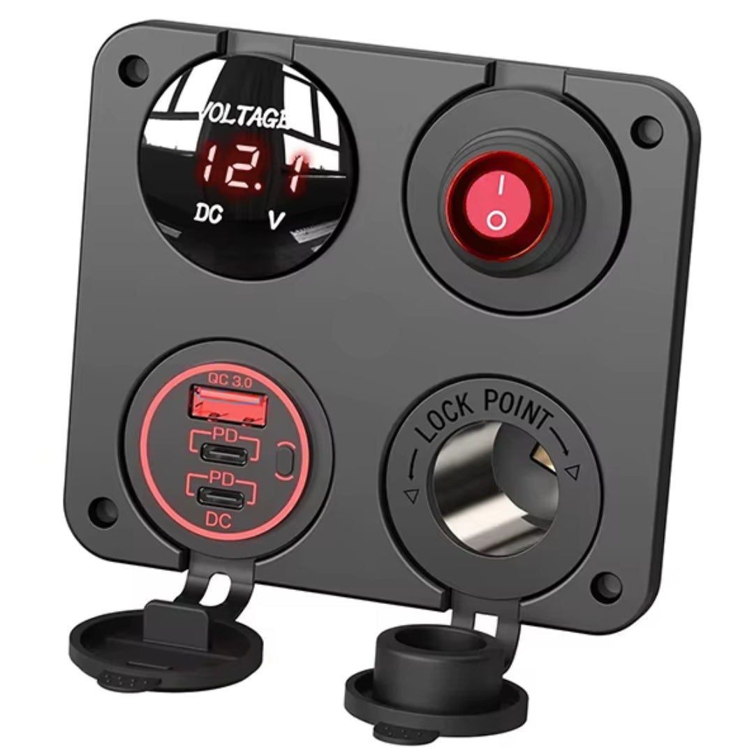 Automotive 4-in-1 Panel: Cig Port, USB/ PD, Volt Meter & Switch