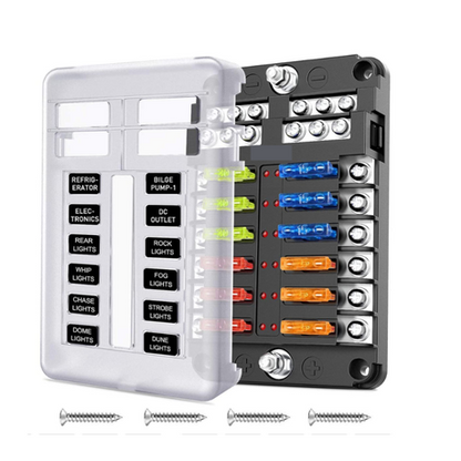 12-Way Blade Fuse Block/ 12 Circuits Panel (12V)