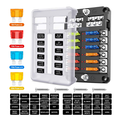 12-Way Blade Fuse Block/ 12 Circuits Panel (12V)