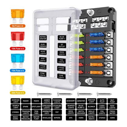 12-Way Blade Fuse Block/ 12 Circuits Panel (12V)