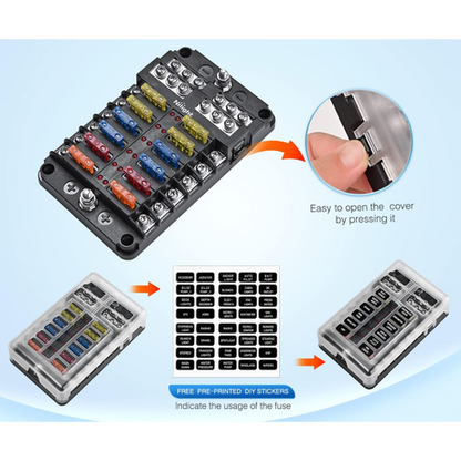 12-Way Blade Fuse Block/ 12 Circuits Panel (12V)
