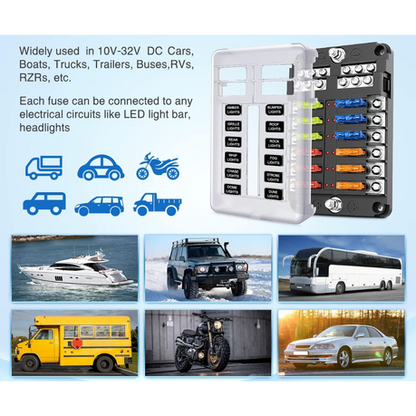 12-Way Blade Fuse Block/ 12 Circuits Panel (12V)