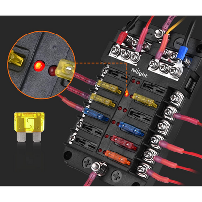 12-Way Blade Fuse Block/ 12 Circuits Panel (12V)