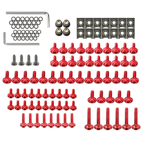 Motorcycle Fairing Bolts Kit/ Fastener Clips (137 Piece)- Red