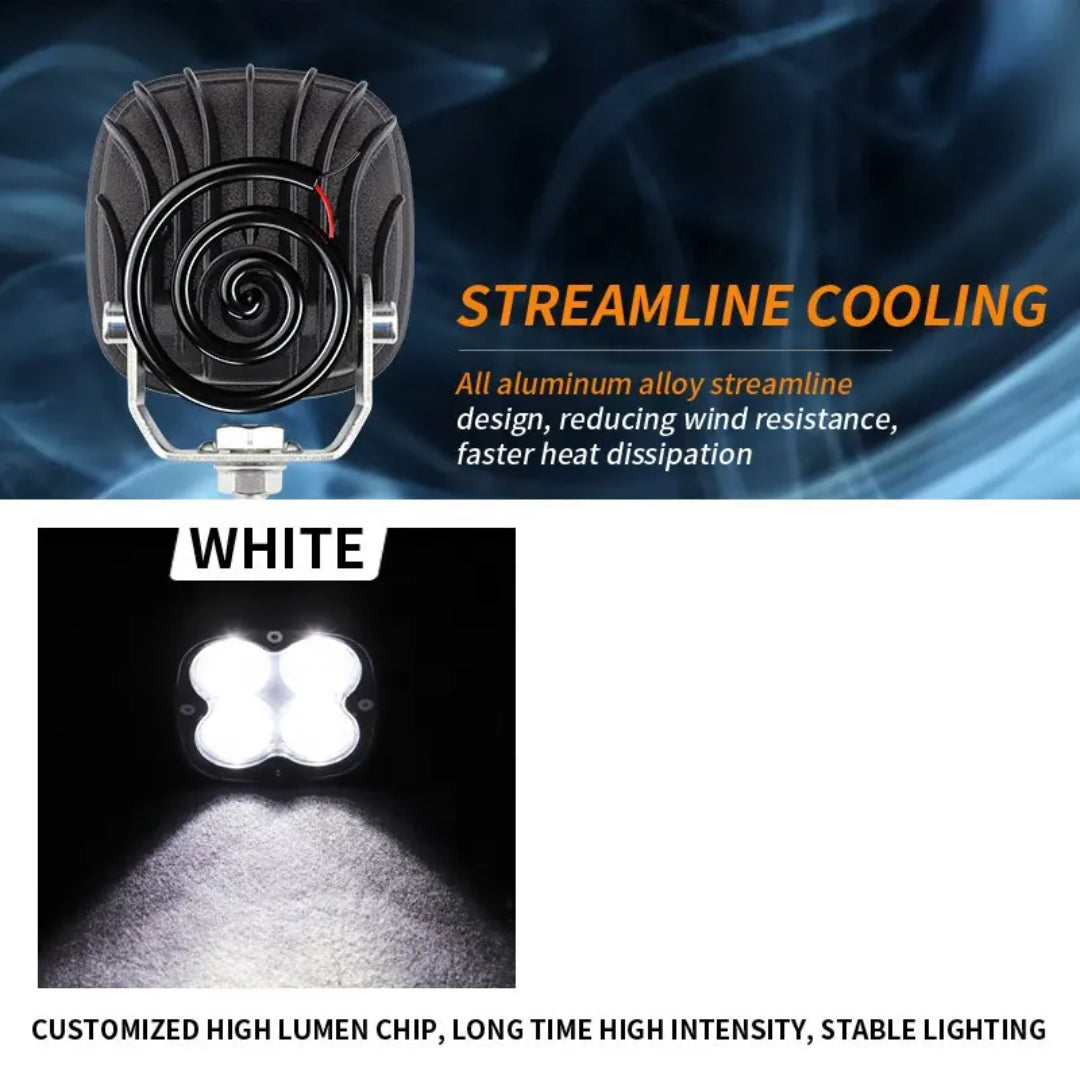 3-Inch Work LED Lights Set (40W) - Black/ Clear