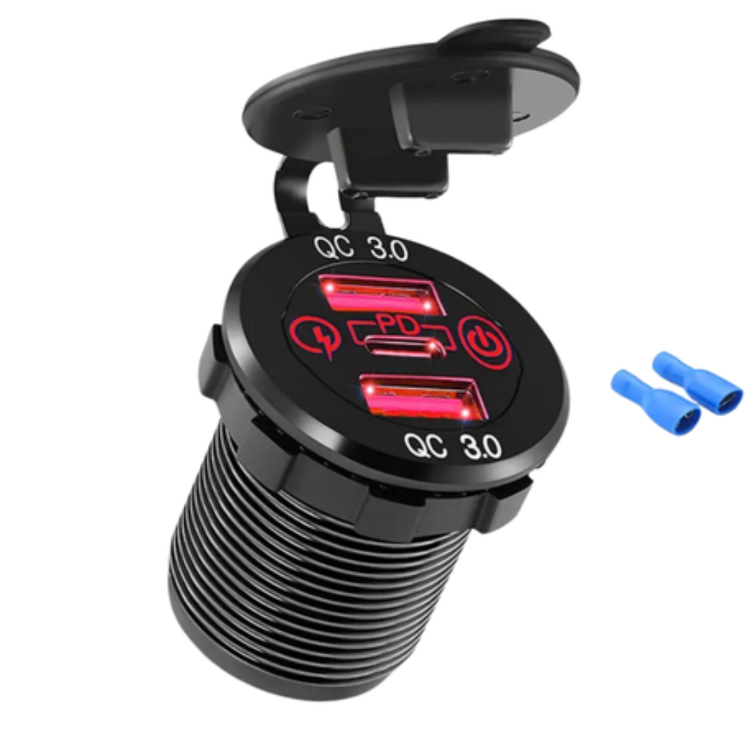 PD Type C Charger Socket & Dual Quick Charge 3.0 Ports