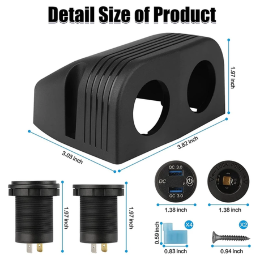 Automotive 2-Hole Panel: Dual USB 3.0/ Volt & Cig Port
