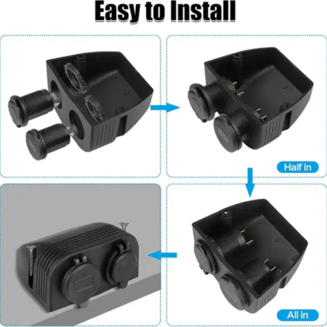 Automotive 2-Hole Panel: Dual USB 3.0/ Volt & Cig Port