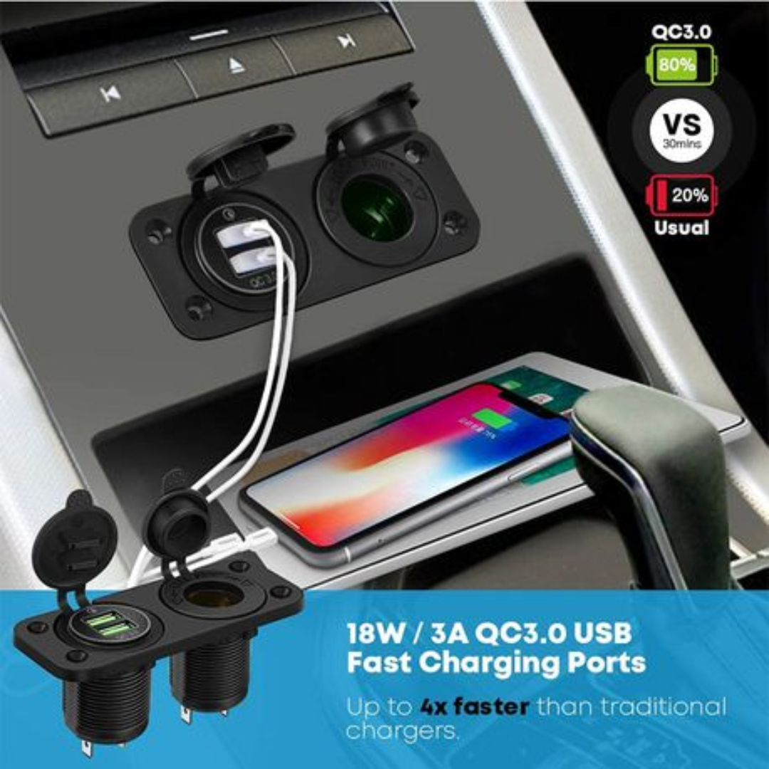 Universal Dual USB and Cigarette Lighter Socket Panel (12V)