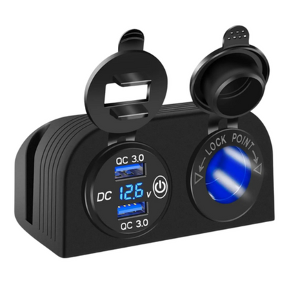 Automotive 2-Hole Panel: Dual USB 3.0/ Volt & Cig Port