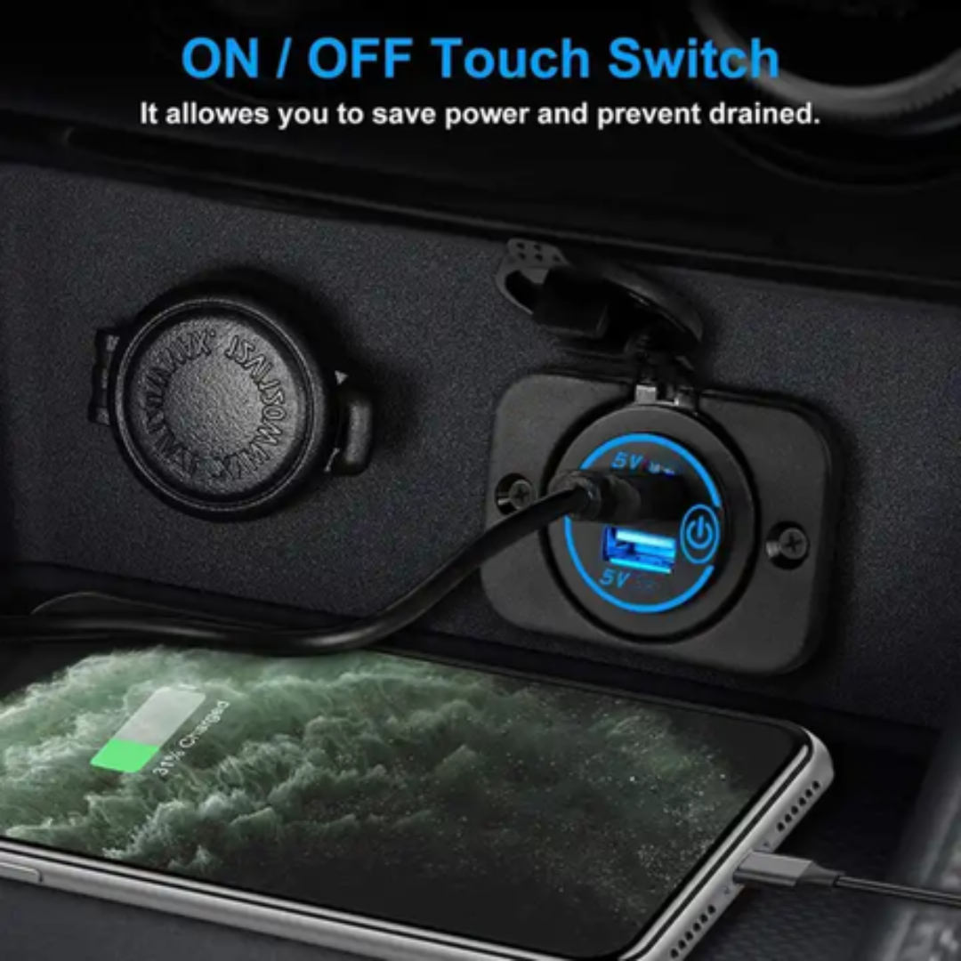 Automotive Dual USB Port & Panel with On/Off (2x2.1A)