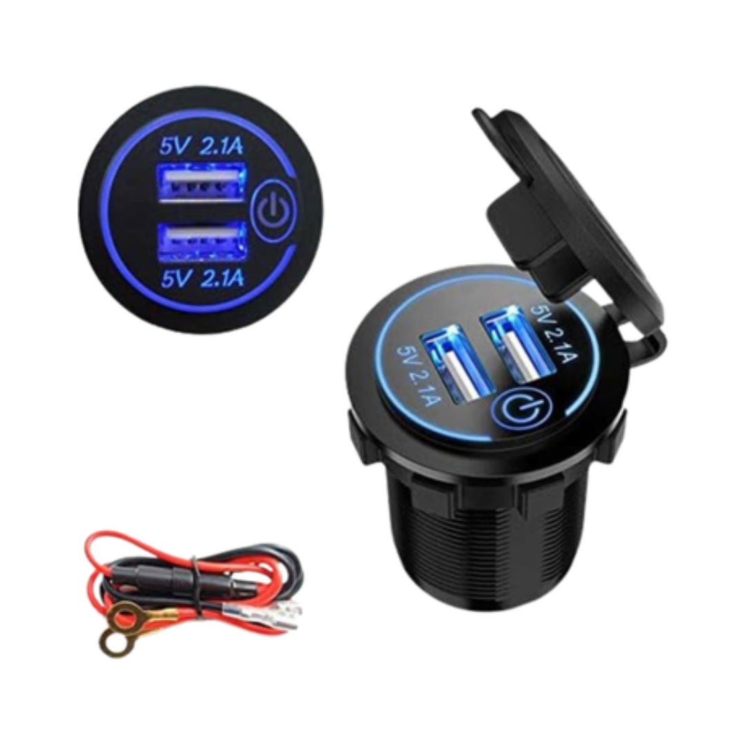 Automotive Dual USB Port & Panel with On/Off (2x2.1A)