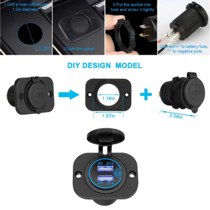 Automotive Dual USB Port & Panel with On/Off (2x2.1A)
