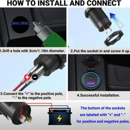 Automotive PD Type C Charger Socket & USB Port (83W)
