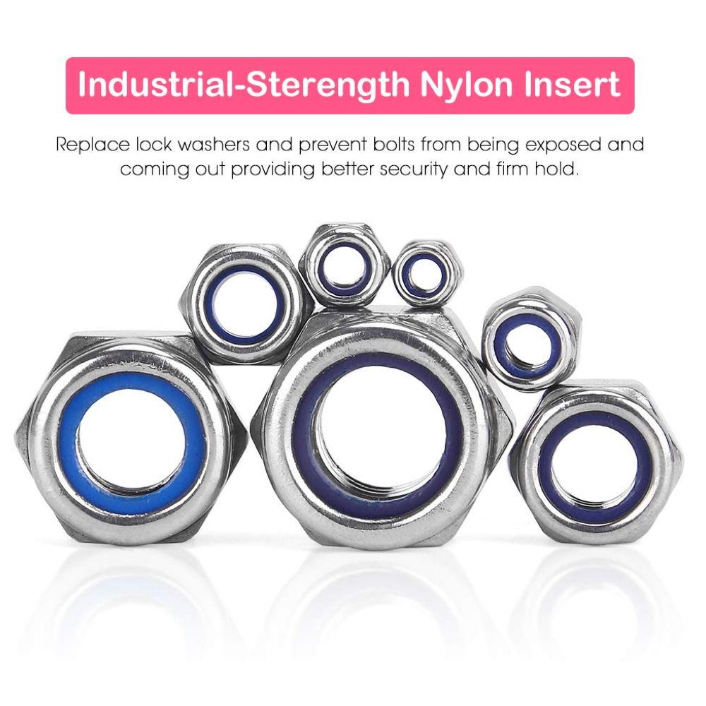 Tool DIY Assorted Multi Size Stainless Steel Locknut Set of 170