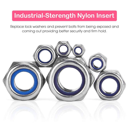 Tool DIY Assorted Multi Size Stainless Steel Locknut Set of 170