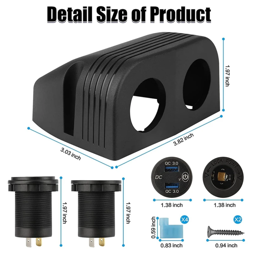 Automotive 2-Hole Panel: Dual USB 3.0/ Volt & Cig Port