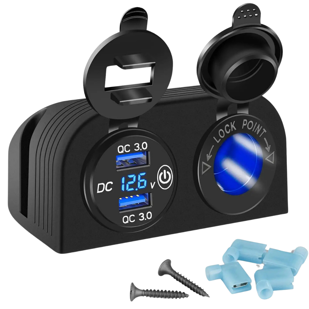 Automotive 2-Hole Panel: Dual USB 3.0/ Volt & Cig Port