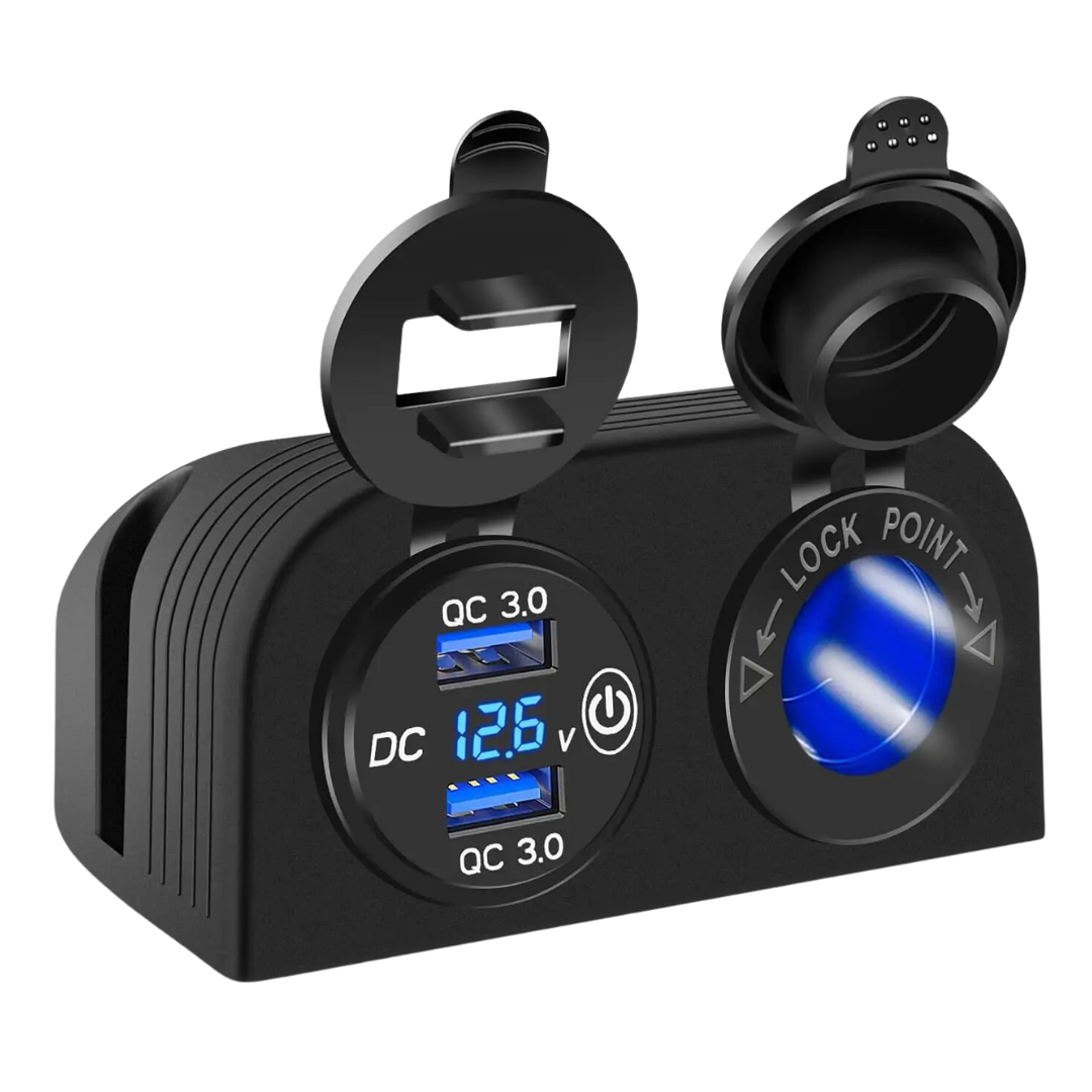Automotive 2-Hole Panel: Dual USB 3.0/ Volt & Cig Port