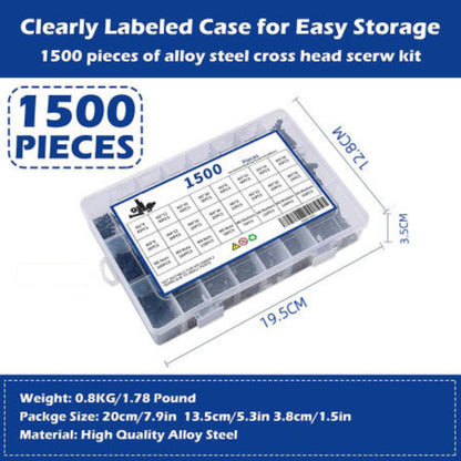 Alloy Steel Flat Head Hex Bolt/Washer & Nut Set: M2-M5 - 1500-Piece