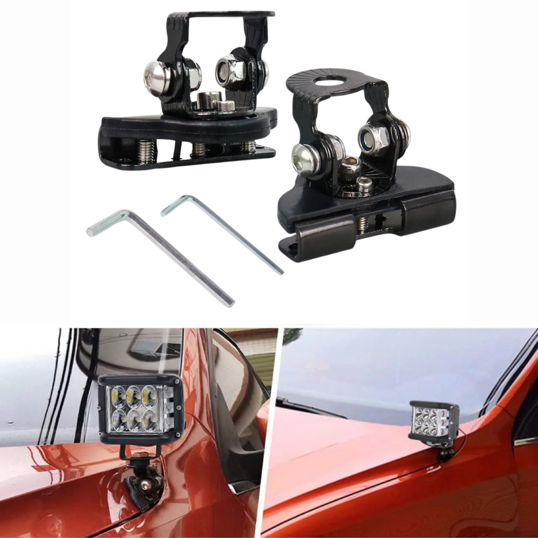 Auto Bonnet Spotlight/ LED Bar Mounting Bracket Set (Black)
