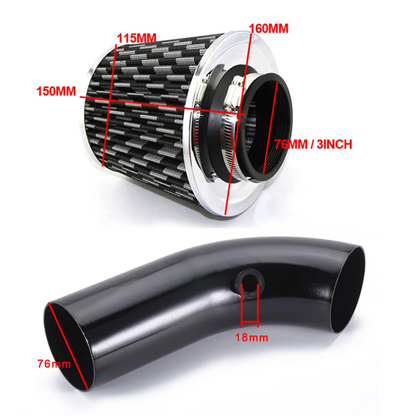 Black Cold Air Intake Pipe Kit (76mm)