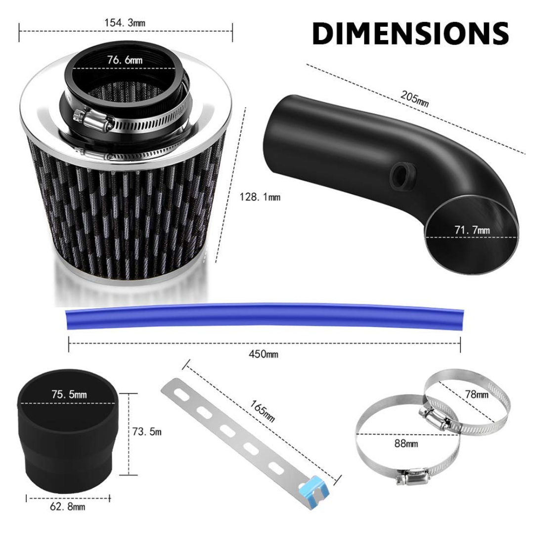 Black Cold Air Intake Pipe Kit (76mm)