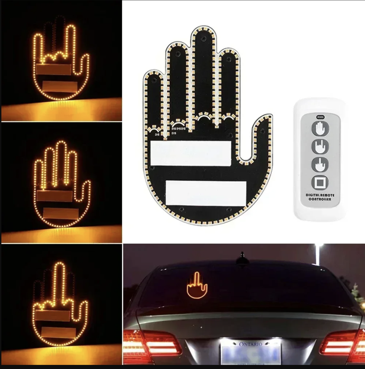 LED Finger Gesture Car Light with Remote Control + Batteries