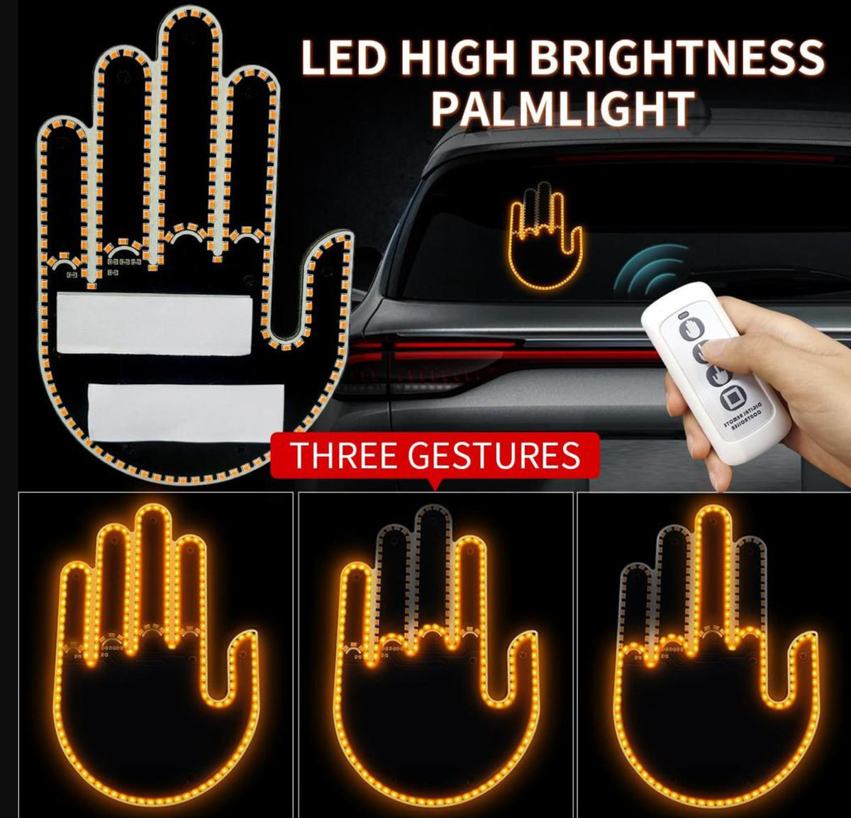 LED Finger Gesture Car Light with Remote Control + Batteries