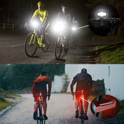 LED Bicycle Headlight & Bracket + Tail Light