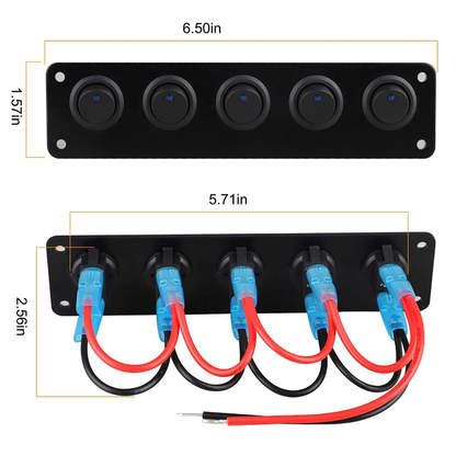 Automotive 5 Round Toggle ON/OFF Switch Panel (Blue Light)