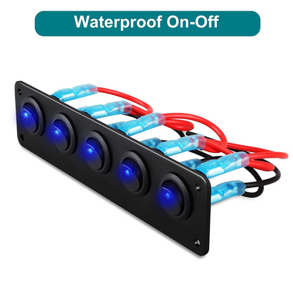 Automotive 5 Round Toggle ON/OFF Switch Panel (Blue Light)