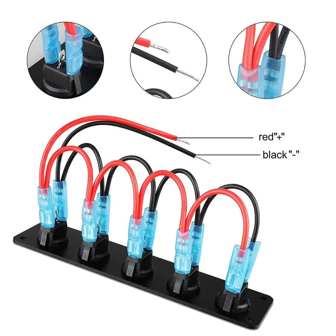 Automotive 5 Round Toggle ON/OFF Switch Panel (Blue Light)