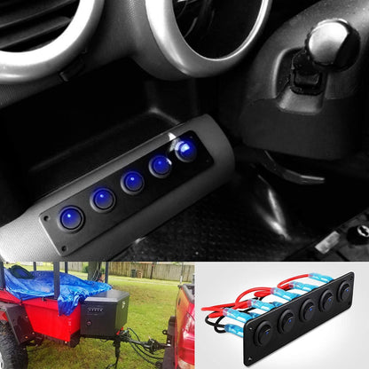Automotive 5 Round Toggle ON/OFF Switch Panel (Blue Light)