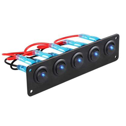 Automotive 5 Round Toggle ON/OFF Switch Panel (Blue Light)