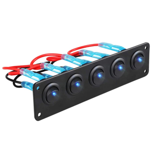 Automotive 5 Round Toggle ON/OFF Switch Panel (Blue Light)
