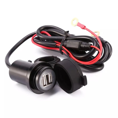 Motorcycle Dual USB Socket with Wiring & Inline Fuse (12V)