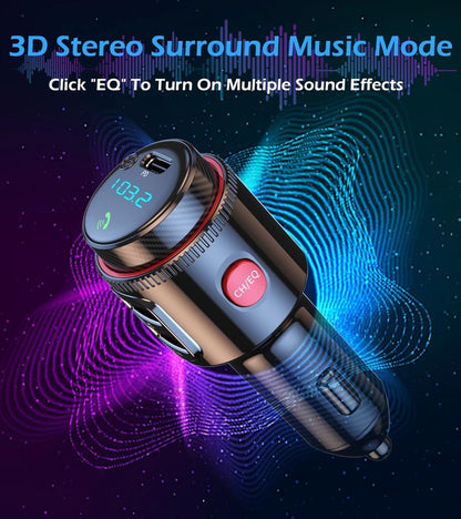Car Bluetooth Adapter Wireless FM Transmitter USB C&QC3.0 Dual Fast Charger
