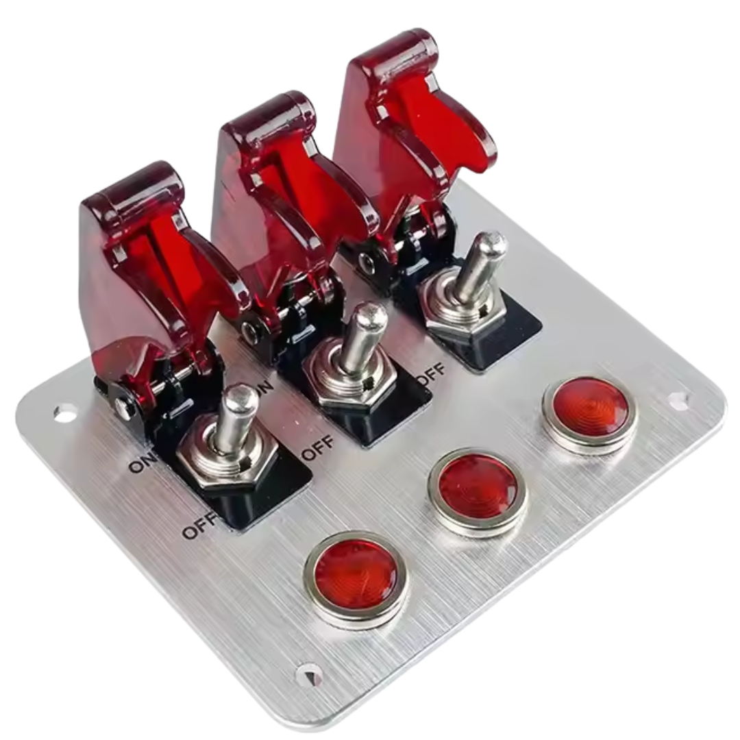 Auto 3 Toggle Switch Panel with Red Indicator Lights + Relay